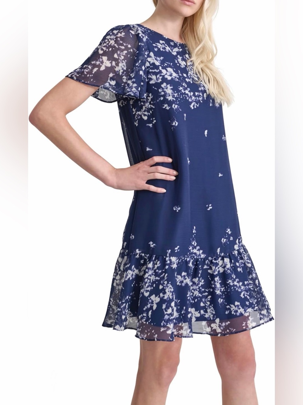 DKNY Navy and White Floral Mini Dress